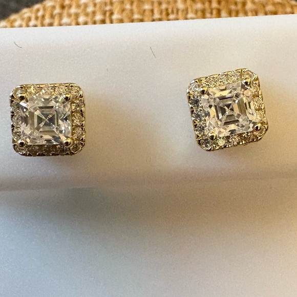Jewelry - 14K Gold Over Solid Sterling Silver .93 Carat Cushion Cut Moissanite Earrings
